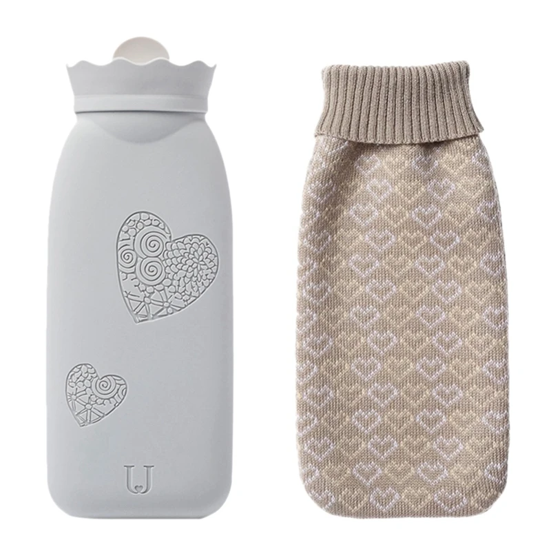 Jordan& Judy силиконовая грелка 525 мл портативная Зимняя Теплая бутылка для воды с вязаным чехлом - Цвет: Grey