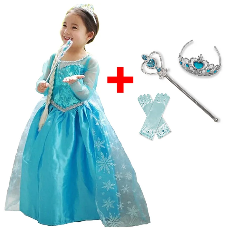 Одежда для маленьких девочек платье принцессы Эльзы для девочек, маскарадный костюм Снежной королевы Анны и Эльзы бальное платье на Хэллоуин, Рождество, вечеринку, от 4 до 10 лет