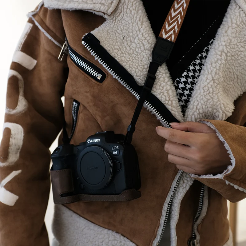 カメラとケース用の革製保護ケース,Canoneos r5 r6r7r10ホロースター,ハーフシャインベース付き保護ケース