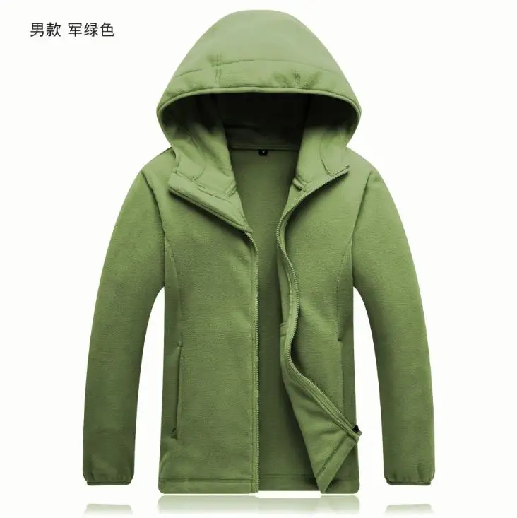 Men Army Green Мужская и женская уличная флисовая куртка с капюшоном, теплые Утепленные Пальто для альпинизма, катания на лыжах, туризма, пара курток, настраиваемые, с логотипом - Цвет: Men Army Green