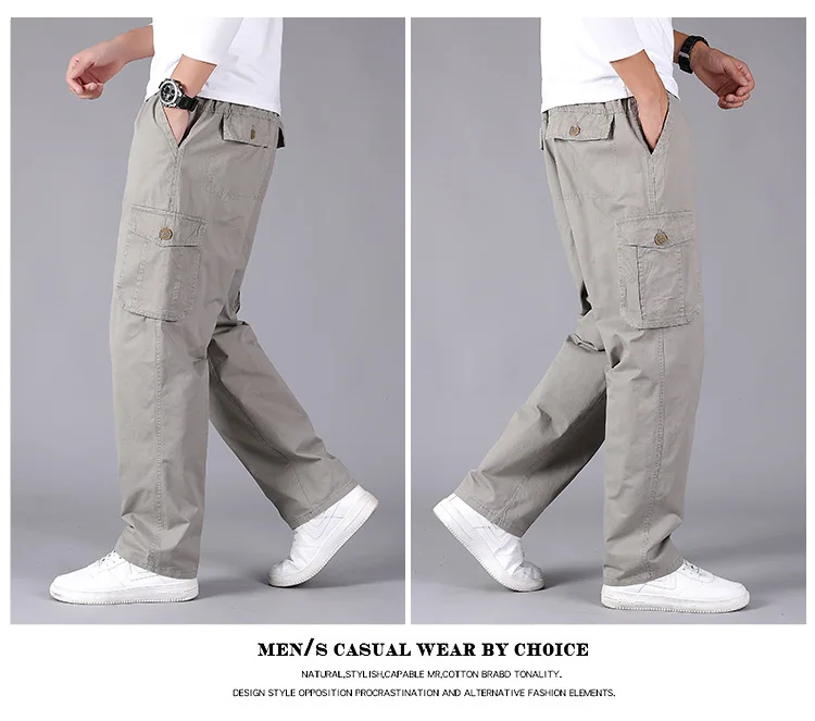 skinny cargo pants Casual Pants Men's Trousers Elastic Waist Cotton Men's Fashion Trousers Dad Pants Loose Straight Cargo Pants Khaki Black Gray cargo sweatpants