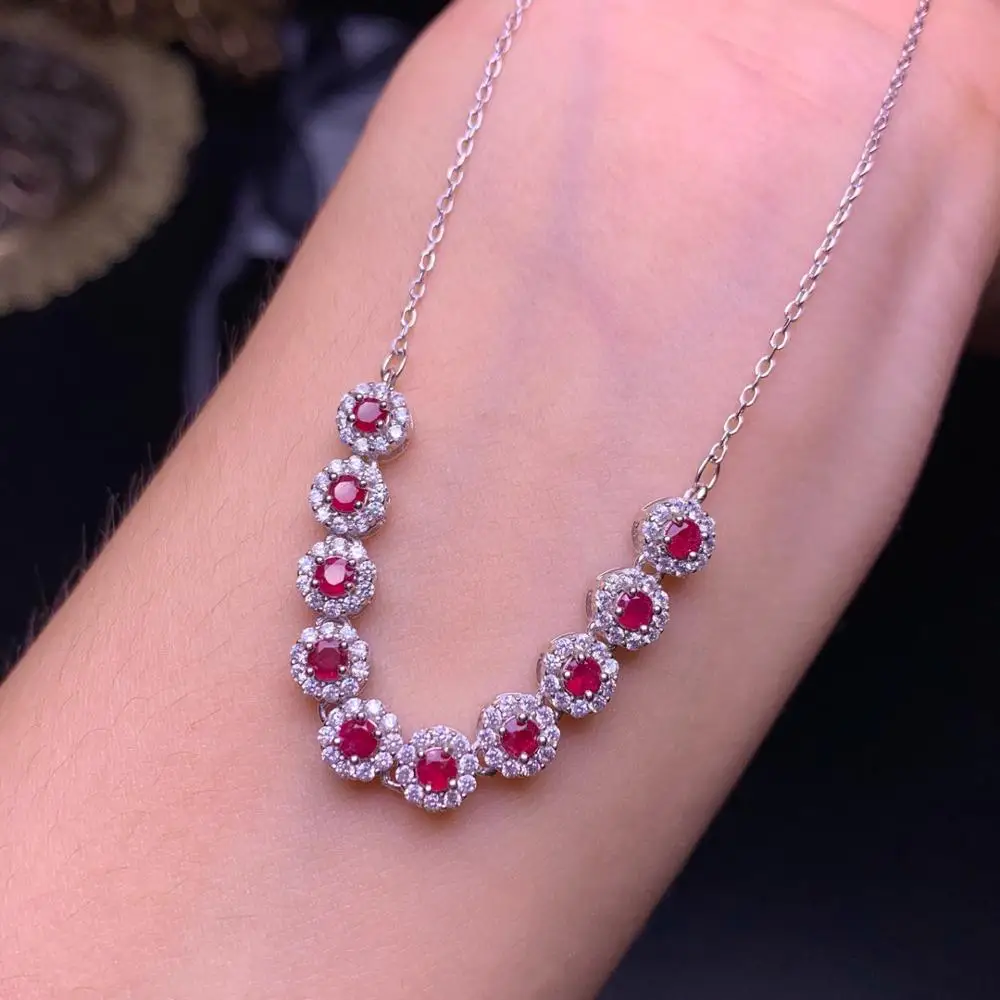 

S925 pure silver ruby necklace also can be worn when bracelet 3 mm 2.5ct length is adjustable ruby necklace