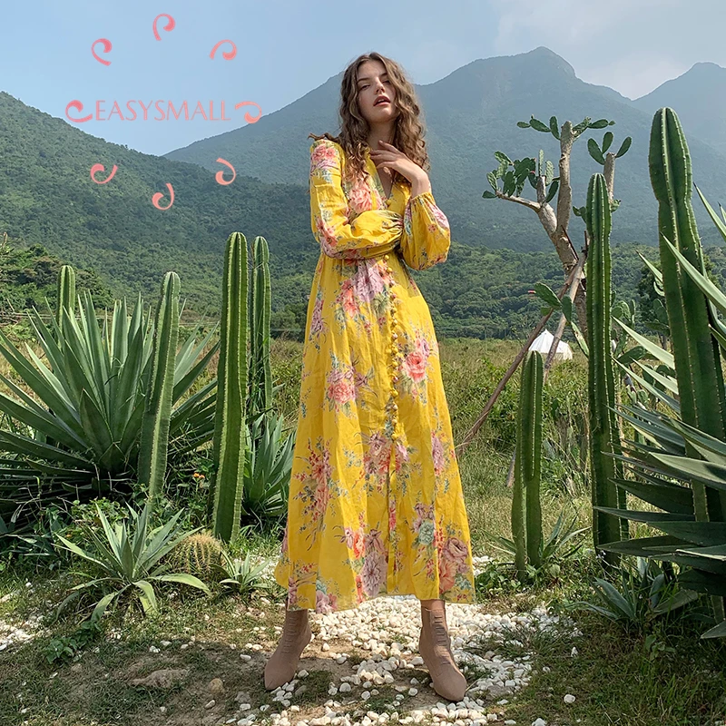 EASYSMALL For love lemons, женское платье, модное, Пляжное, сексуальное, с цветами, высокое качество, Vestidosparty, вечернее, с высокой талией, желтые платья