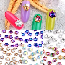 10 Pcs/Bag Christmas Snowflake Crystal Shine Nail Rhinestones Colorful Color Flat Back 3D Manicure Decorations Glass Gems