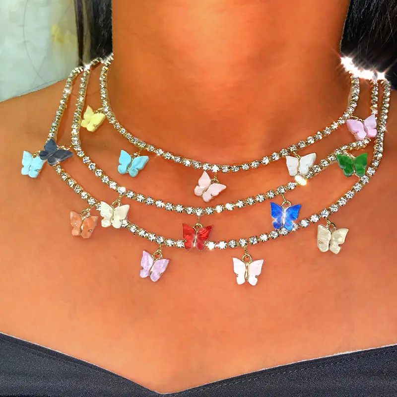 New-Trendy-Cute-Small-Butterfly-Chain-Necklace-For-Women-Color-Mixing-pendant-Gold-Silver-Color-Clavicle
