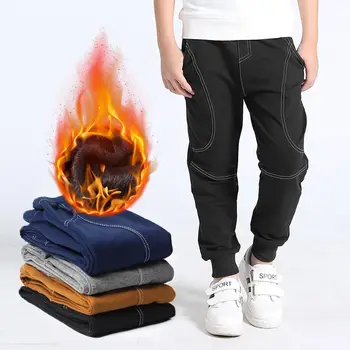 

2020 Winter Kids Thicken Sports Pants Teen Knitted Plus Velvet Casual Trousers For School Boys 120-160 Cm Wear TX192