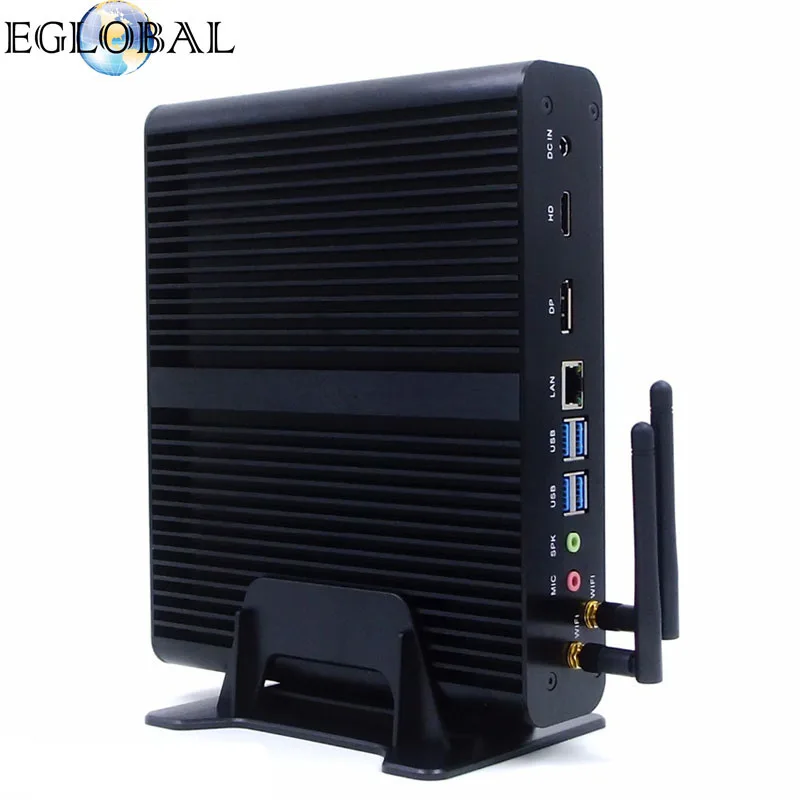 Eglobal Fanless Mini PC Intel Core i7 7500U Windows 10 Micro Computer SD Card DP HDMI 2