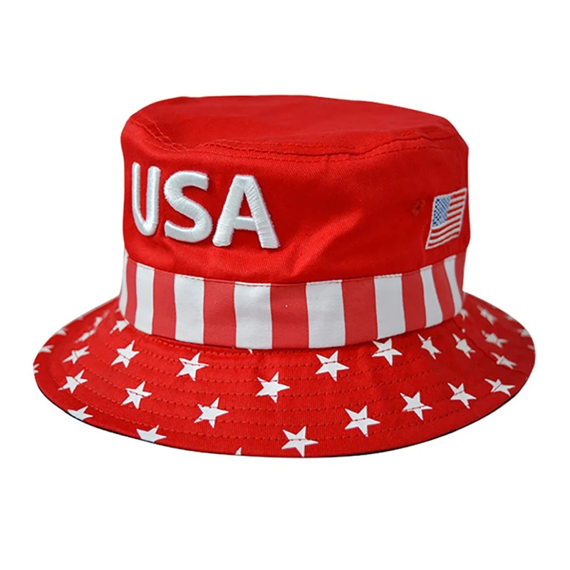 

aLetter Embroidered Bucket Hat Outdoor Travel Sports Sun Shade UV Protection Cotton Cap American President Election Accessories