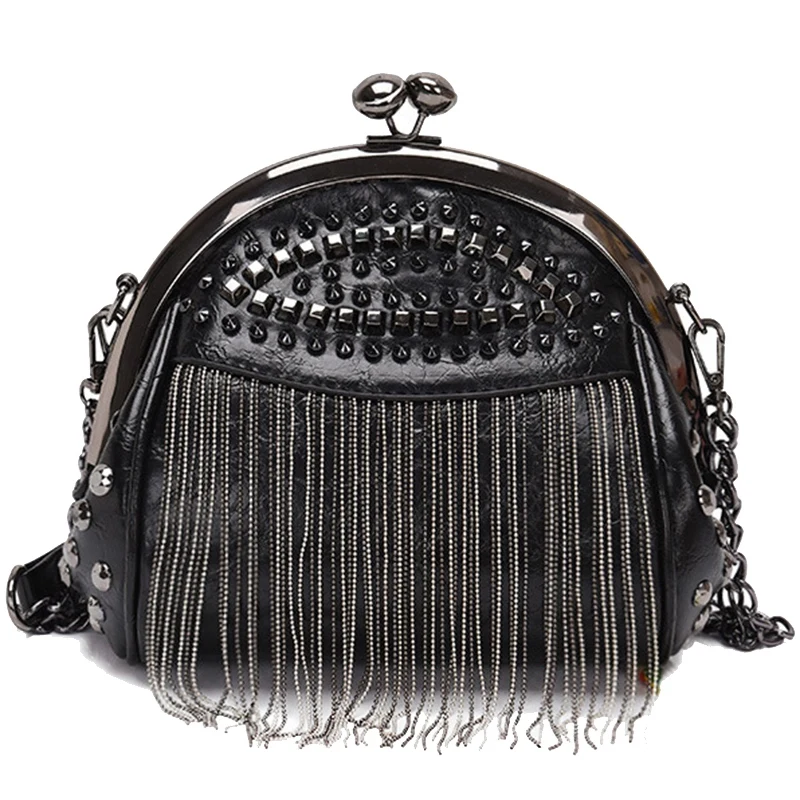 

Retro Tassel Fashion Shell Bag New Rivet Personality Clip Lock Single Room Messenger Bag Tide