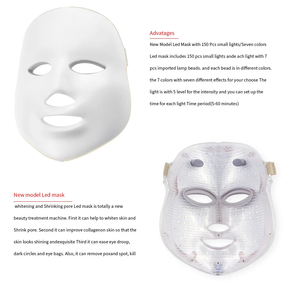 2 типа, 7 цветов, электрическая светодиодная маска для лица, маска для лица, машинный светильник, терапия, маска от акне, маска для красоты шеи, светодиодная маска для фотонной терапии