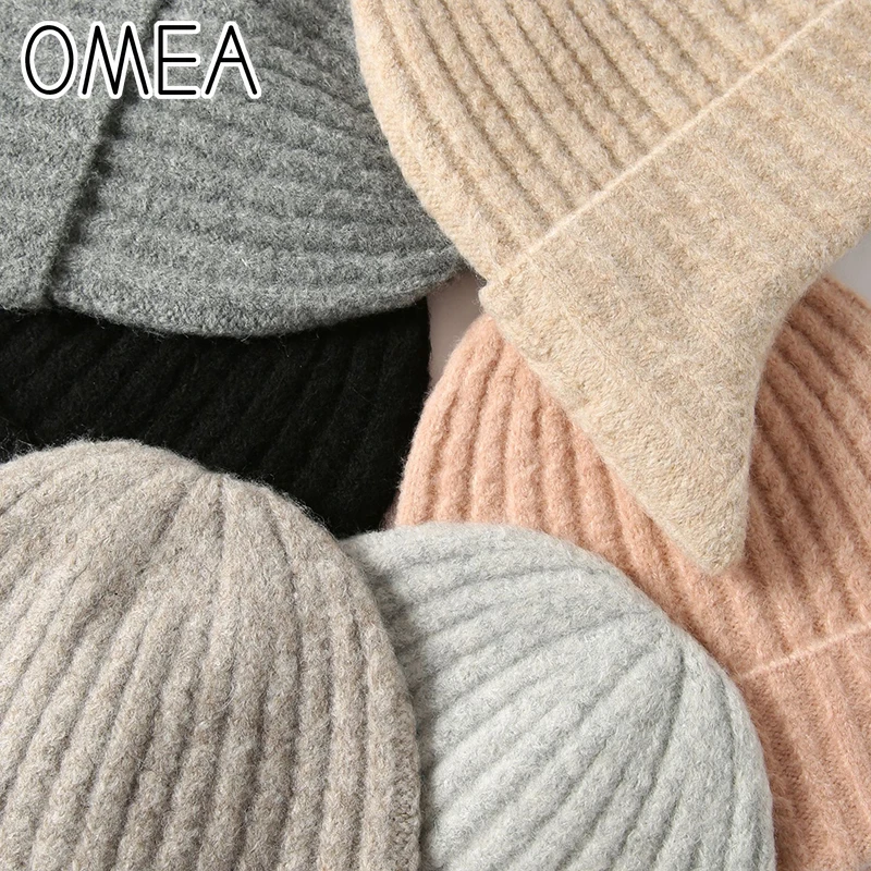 OMEA для женщин Вязание зимне наушники шапка сплошной цвет мохер шапочки шапка для дам Skullies женская вязаная шапка женские зимние шапочки