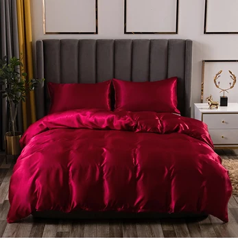 

Luxury Red Silk Bedding Set Soft Duvet Cover Queen King Bed Pillowcase Bed Ropa Sheets Cama Linens Satin For De Home Textiles