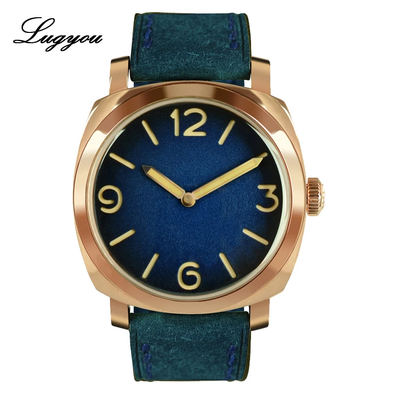 Arabic Blue PT Lugyou Сан Мартин винтажные мужские часы бронзовые автоматические швейцарские мужские t модные кожаный ремешок 20 бар водонепроницаемый скелет обратно светятся - Цвет: Arabic Blue PT
