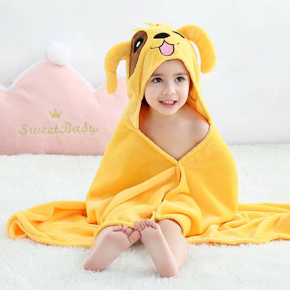 Review New yellow animal children beach towel coral fleece absorbent baby cape towel bathrobe coral fleece towel