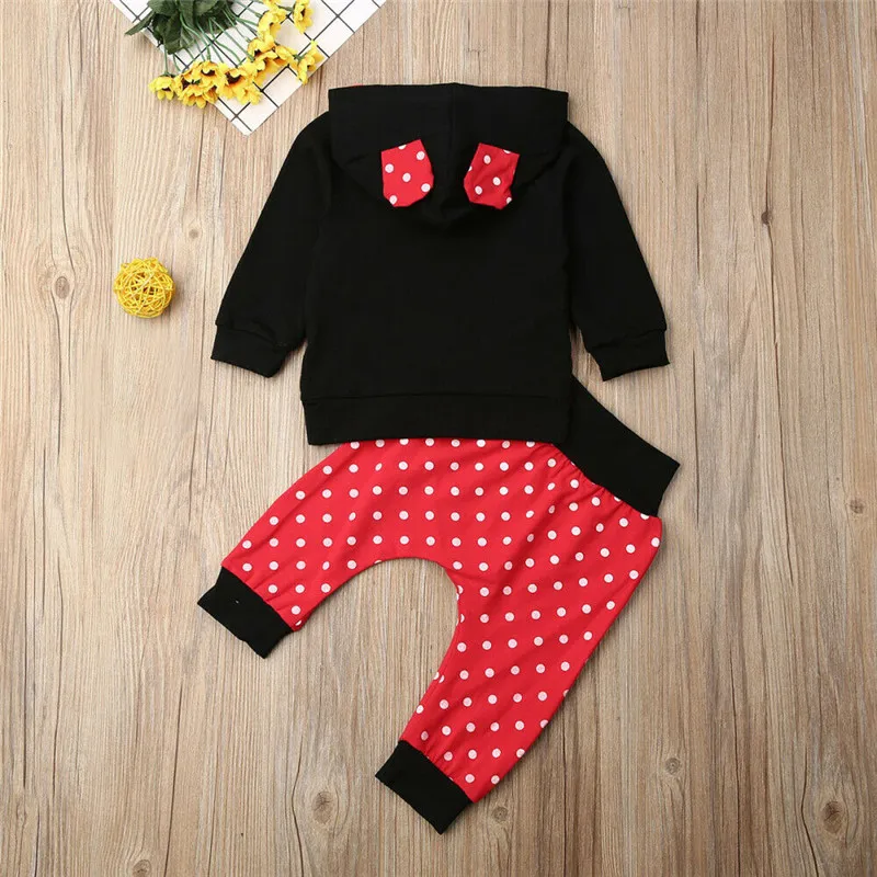 Pudcoco Newborn Set Baby Girl Boy Winter Clothes Mouse Cartoon Dot Hooded Tops Pants Leggings Kid Hoodies Outfits