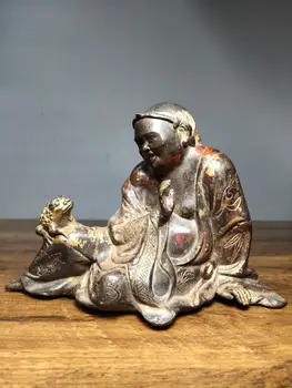 

Home Decor 7" Tibet Buddhism Temple Old Bronze Cinnabars Golden Toad Statue Zhaocai Town House Decoration