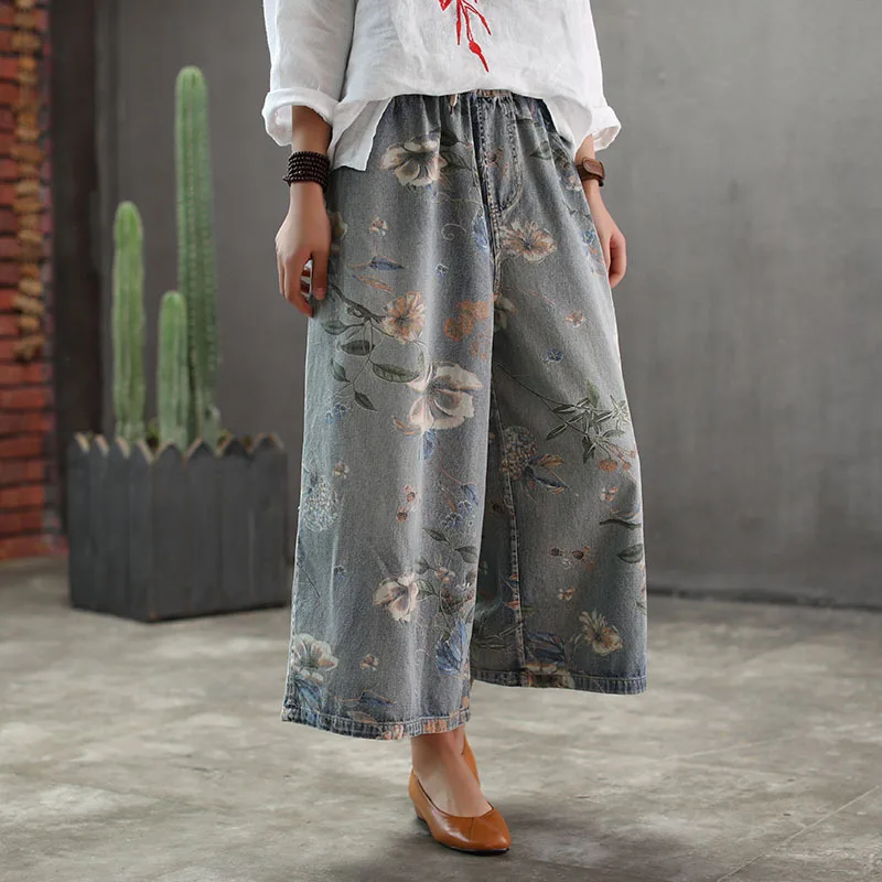 Брюки женские с широкими штанинами винтажные повседневные свободные джинсы до