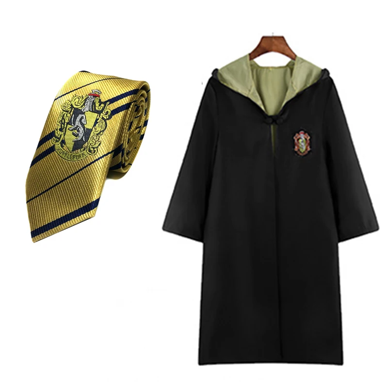 Hufflepuff With TIEB Поттер халат накидка плащ с галстуком шарф палочка очки шляпа Ravenclaw Гриффиндор Hufflepuff Слизерин накидка косплей рождественский подарок - Цвет: Hufflepuff With TIEB