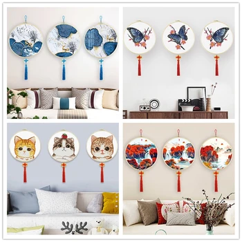 

Floral Embroidery Fabric Frame Su Embroidery Hoop Art Needle Sewing Embroidered Craft Kits For Beginner Landscape Plant Triptych