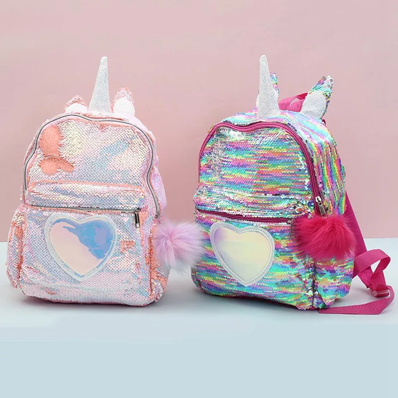 1 PC Nicorn Sequined Backpack Girls Children Cartoon Primary School Bags Book Capacity Bags Satchel Double Shoulder Backpack