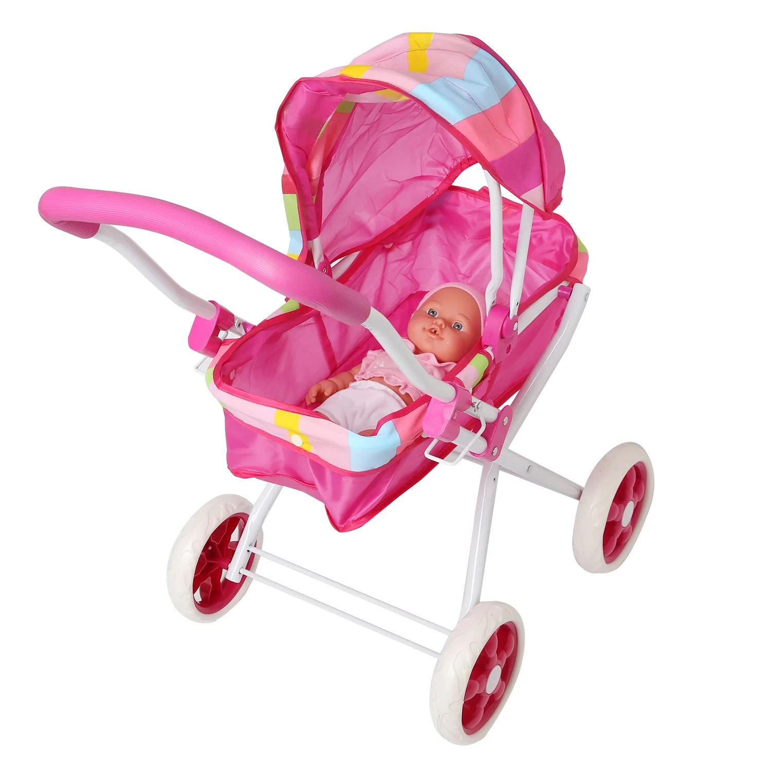 Розовая коляска для кукол, мебель, игрушки, складная металлическая коляска, коляска для кукол, аксессуары для ролевых игр, игрушки для детей, девочек