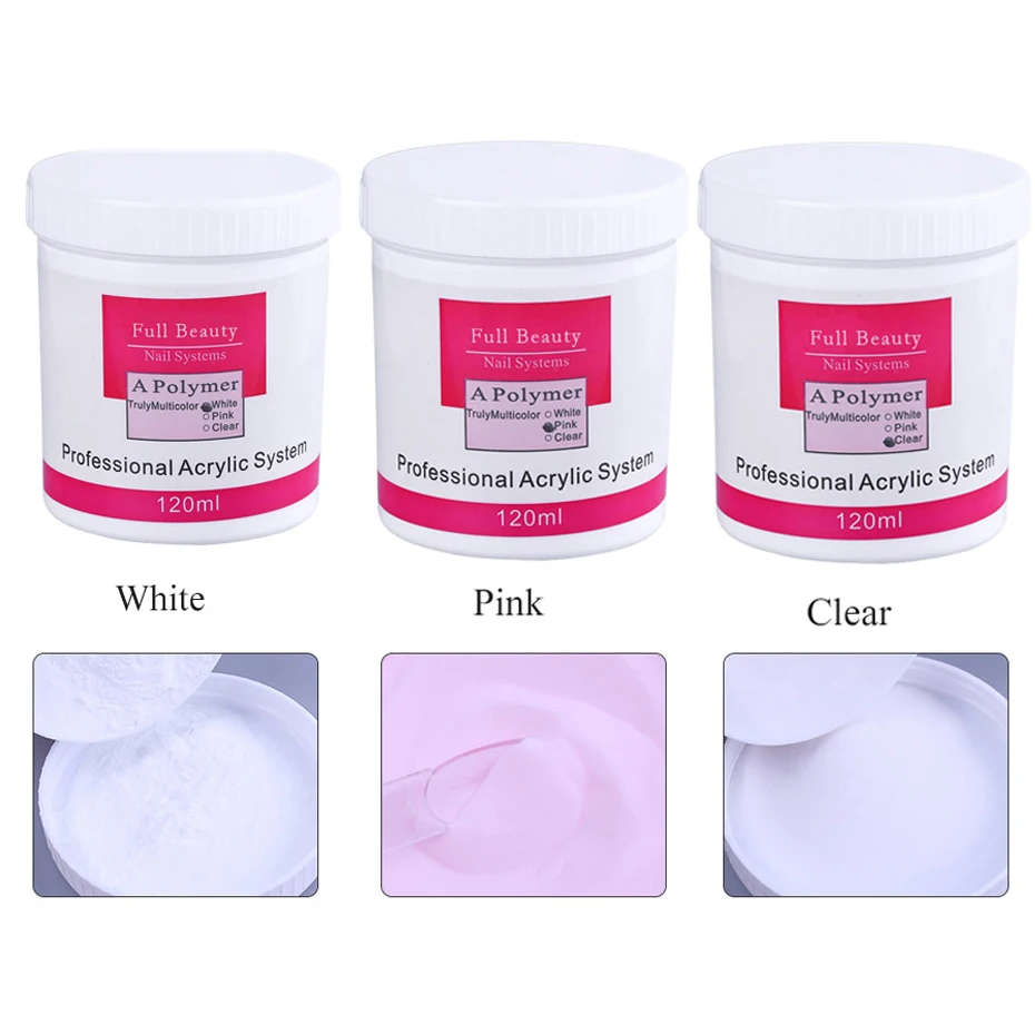 Acrílico em pó para unhas 3d arte dicas builder cristal polímero rosa branco claro extensão escultura arte do prego decorações