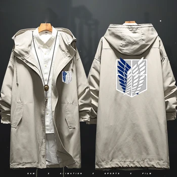 

2019 Fashion Anime Attack on Titan Long Windbreaker Women Men Autumn Winter Hooded Trench Coat Zipper Wind Jacket Outercoat