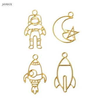 

4Pcs Open Bezel Charm Rocket Moon Astronaut Blank Pendants Bezel Setting UV Resin Frame Jewelry Accessories