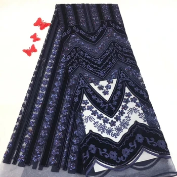 

Best Quality African Lace Fabric Navy Blue Lace High Quality Embroidery French Mesh 2019 Nigeria sequins Lace Fabric FJ28371