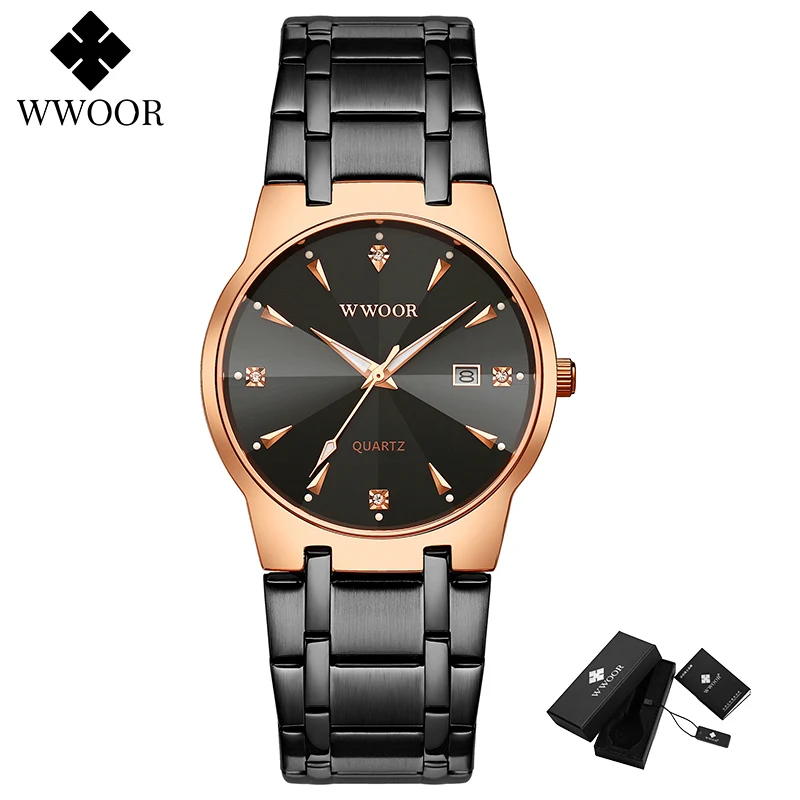

WWOOR 2020 Casual Business Men Watch Reloj Hombre Top Brand Luxury Diamond Wrist Watch Mens Stainless Steel Date Clock Gift Male