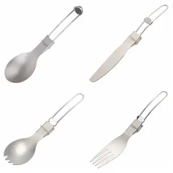 

Camping Folding Picnic Titanium Spoon Tableware Titanium Alloy Fork Ultralight Pure Titanium Spork Outdoor Lightweight Tableware