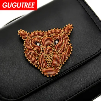 

GUGUTREE India silk tiger patch cartoon animal patches badges applique patches for clothing SK-166