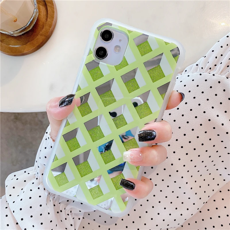 Plating Mirror Glitter Phone Case For Iphone 11 Pro 6 6S 7 8 Plus X XR XS Max SE 2 2020 Bling Soft Silicone Lattice Back Cover | Мобильные