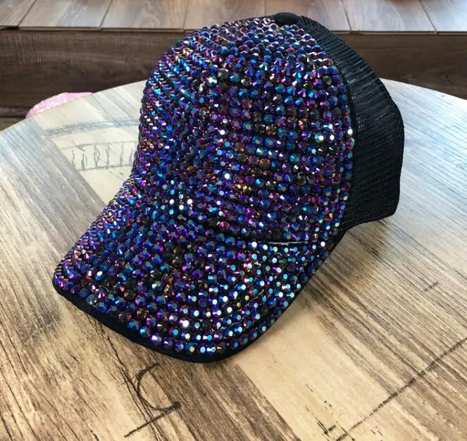 Purple H7611 бейсбольная шляпа женская летняя анти-УФ Повседневная солнцезащитная Кепка Женская со стразами дышащая сетка хип хоп Модные мужские шапки - Цвет: Purple