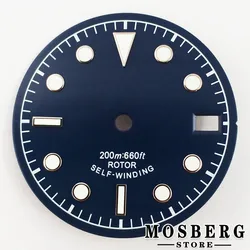 Sterile Luminous Black and Green Watch Dial with Date Window and Hands - 28.5mm (Blue dial A)