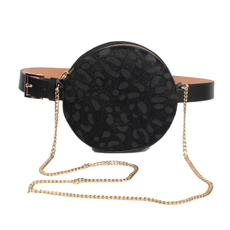 Винтажная Женская поясная сумка, леопардовая круглая поясная сумка, искусственная кожа, на цепочке, сумка на ремне, Женская сумка-мессенджер, карман для телефона, кошелек