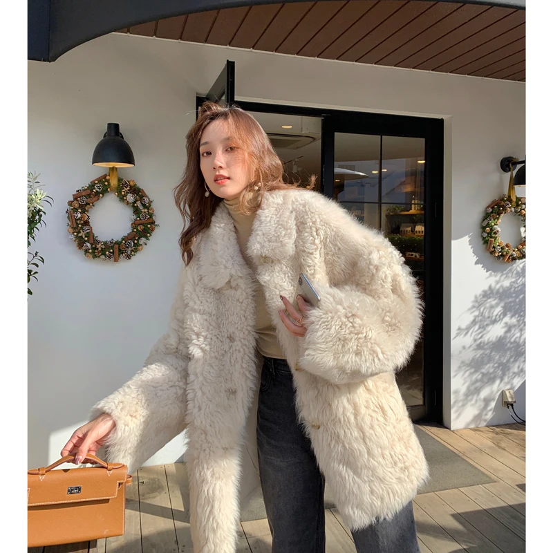 

2020 Natural Fur Coat Women Sheep Shearling Female Jacket Autumn Winter Women's Clothing Fashion Ropa De Mujer S392 Pph1608