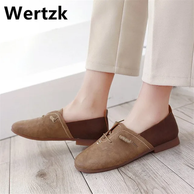 

2019 New Spring Summer Fashion Handmade Shoes Flat Shoes Vintage Leather Women Flats casual soft bottom shoes E071