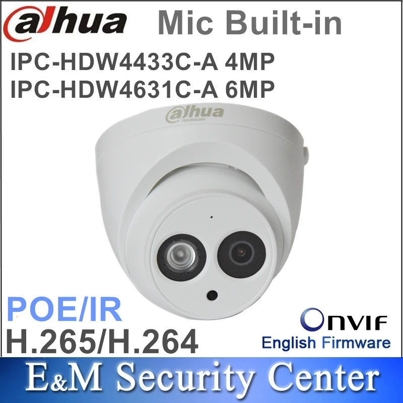 Оригинальный dahua 4MP IPC HDW4433C A и 6Mp HDW4631C CCTV сетевая IP камера ИК POE Микрофон Встроенный
