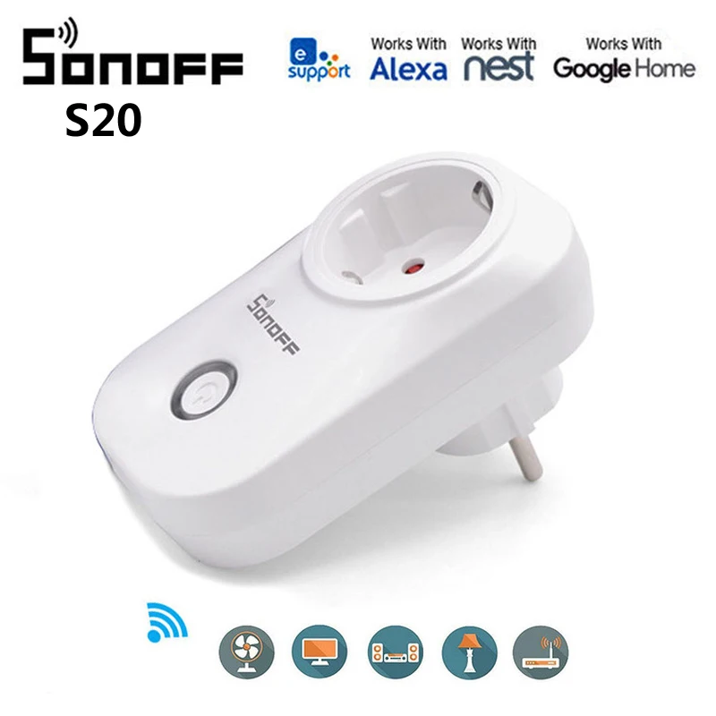Sonoff S20 умная Беспроводная розетка, стандарт ЕС, WiFi/Voice/ewelink, пульт дистанционного управления, комплект домашней автоматизации для Alexa/Google home