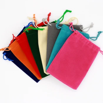 

50pcs/ Lot Red Grey Black Velvet Jewelry Packing Bag , Velour Packaging Bags , Gift Drawstring Pouches Holder Can Custom Logo