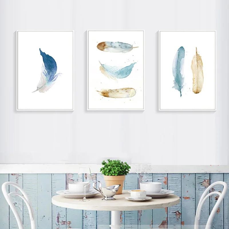 

Abstract Wall Art Watercolor Paintings Colorful Feathers Nordic Canvas Posters Prints Living Room Bedroom Coriander Decoration