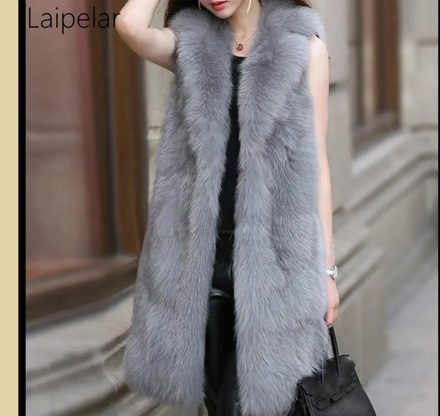

Laipelar New Feminino Womens Large Size Faux Fur Vest Large Size Winter Autumn Sleeveless Fur Jacket Female Man-Made Fur Vest