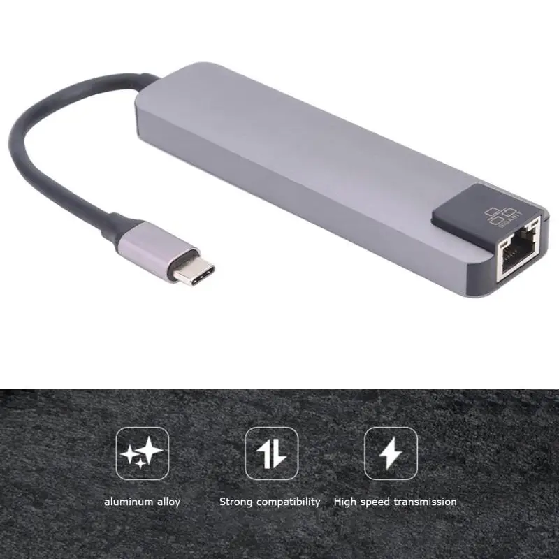 Горячая type-C концентратор деликатный дизайн 5 в 1 type-C концентратор USB-C к HDMI RJ45 2xUSB3. 0 PD зарядное устройство адаптер Соединительный кабель