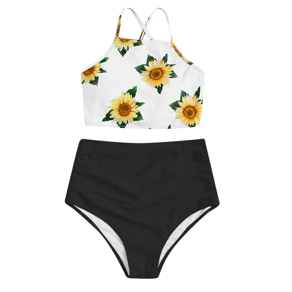 

Two Piece Swimsuit Floral Print Swimwear Women 2020 summer Women Falbala High-waisted Bikini Set Push-Up Swimsuit Bathing#3