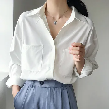 

Shirt Womens Ladies 2020 Chiffon Blouse Long Sleeve OL Shirt Casual Loose Tops Streetwear Women's Blouse Chiffon White Fashion