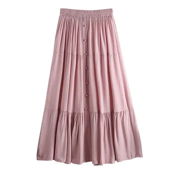 

Women's Candy Color Skirts Clothes Mujer Faldas Fashion 2020 Spring Patchwork Long Elastic High Waist Casual Yarn Skirt W317