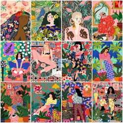 AZQSD Painting By Number Cartoon Girl Flower Hand Paint Kit On Canvas Oil Painting Portrait Wall Decorations Living Room
