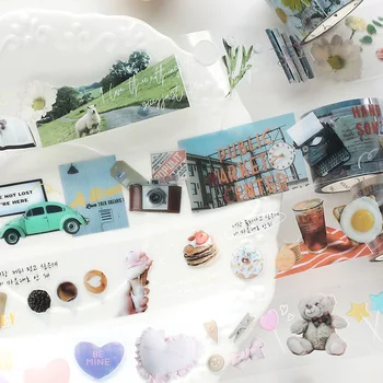 

PET Transparent Washi Tape Roll Bear Flower Adhesive Tape Diy Book Craft Sticker Label Masking Tape