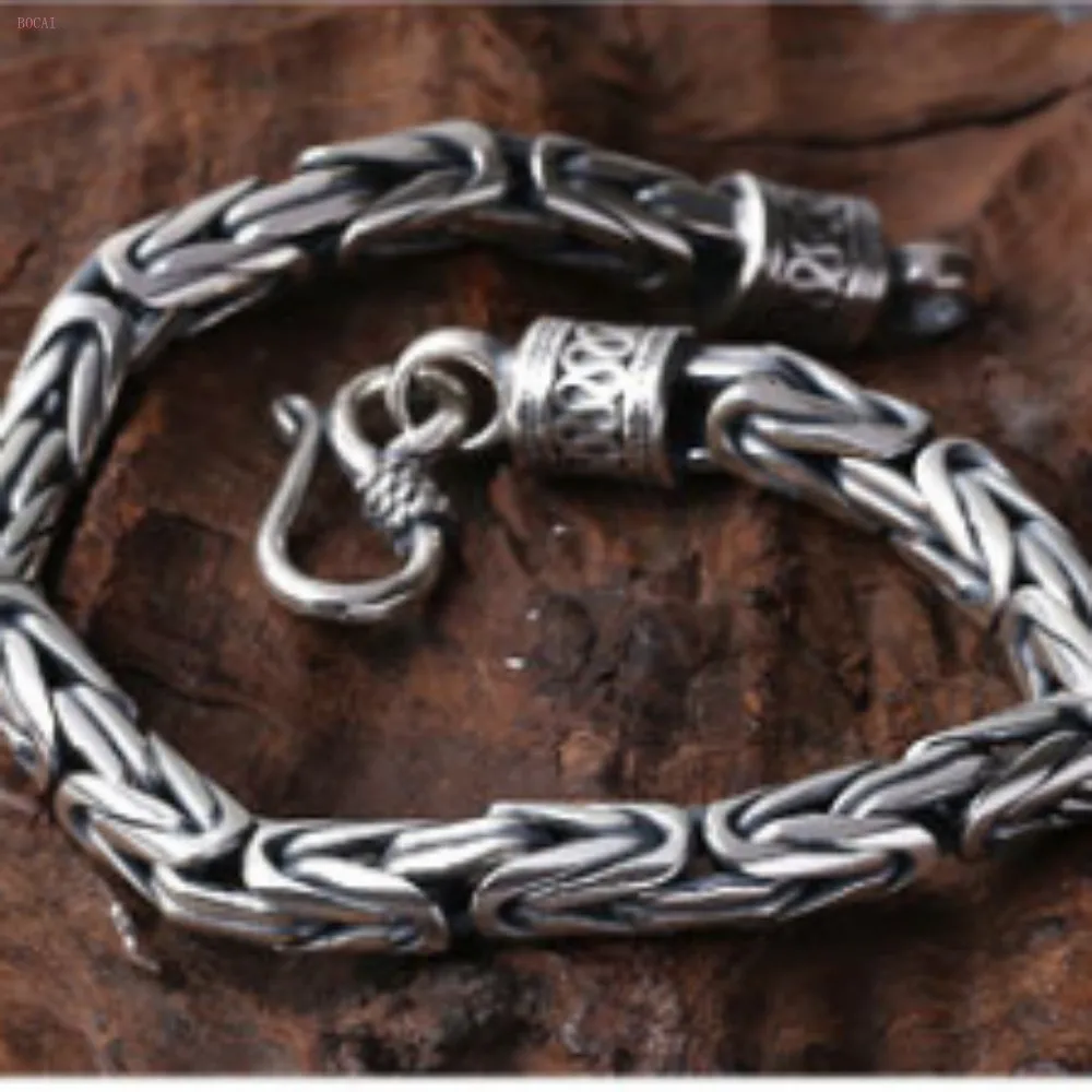 S925 Стерлинговое Серебро Модный Ретро тайский серебряный мужской индивидуальный тренд Браслет, безопасный узор браслет для мужчин стиль